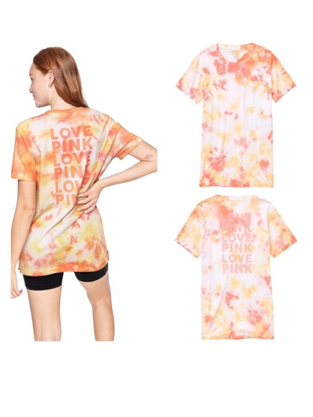 PINK Campus Subtle Yellow Tie Dye LOVE PINK Short Sleeve